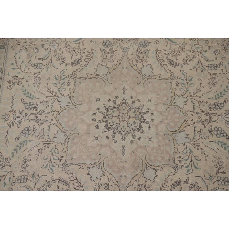 Hand Knotted Oriental 100% Wool Carpet Traditional Floral Beige & Ivories Tabriz Area Rug - 12' 11'' X 9' 6''