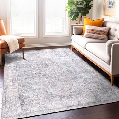 World Rug Gallery Distessed Medallion Machine Washable Area Rug
