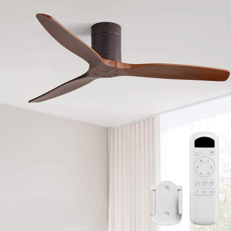 Sofucor 52" Indoor Wood Ceiling Fan Light with Remote, Integrated Light Optional - 52"Without Light - Dark Brown with Walnut Blades