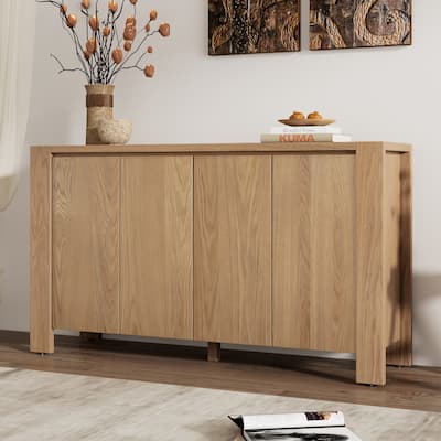 Retro 4-door Sideboard with Distressed Finish and Adjustable Shelves for Dining Room, Kitchen, and Living Room
