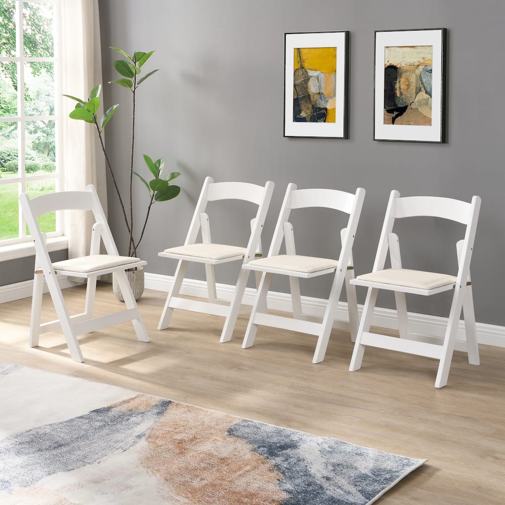 Beige+White 16.1" Folding Accent Chair (Set of 4)
