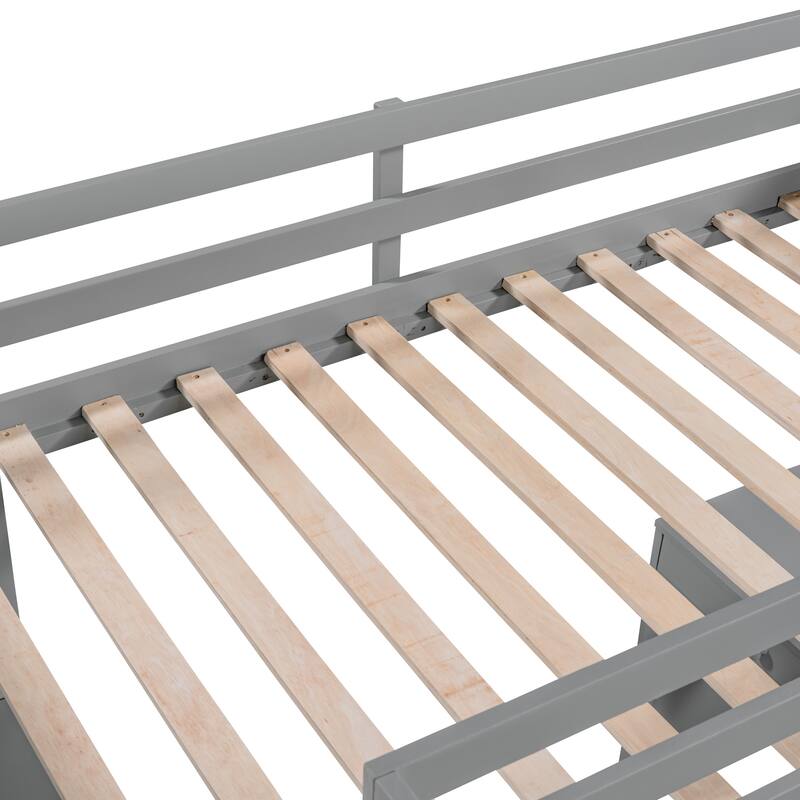 Twin Size Loft Bed with Ladder, Shelves, Solid Wood Loft Bed Frame with 4-Drawers Desk, Box Spring No Required