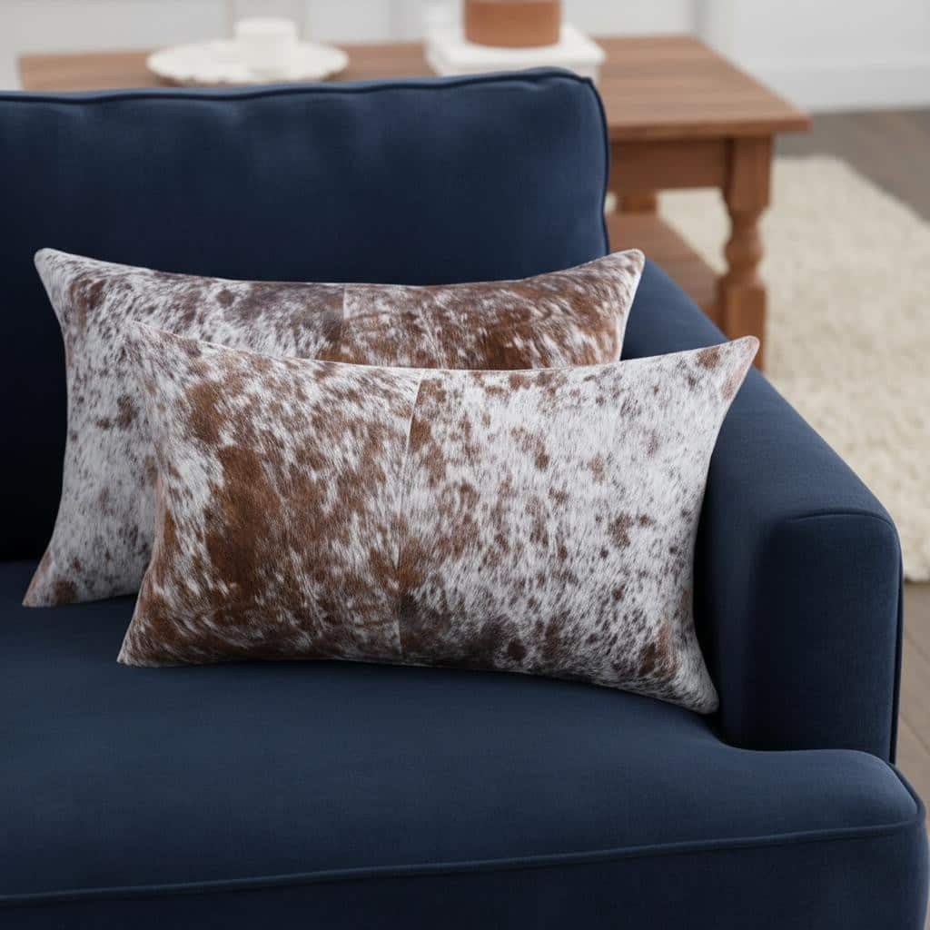 HomeRoots Set of Two 12" X 20" Brown And White Cowhide Throw Pillows