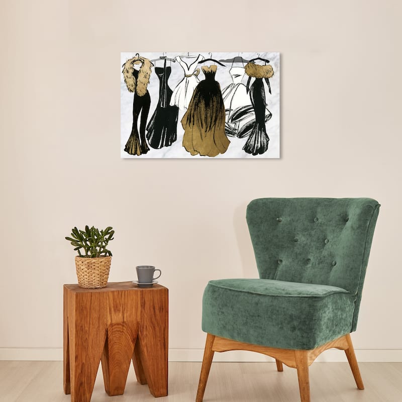 Wynwood Studio Canvas Fashion and Glam Lovely Closet Noir White and Metallic Gold Glam Wall Art Canvas Print - 16 x 24
