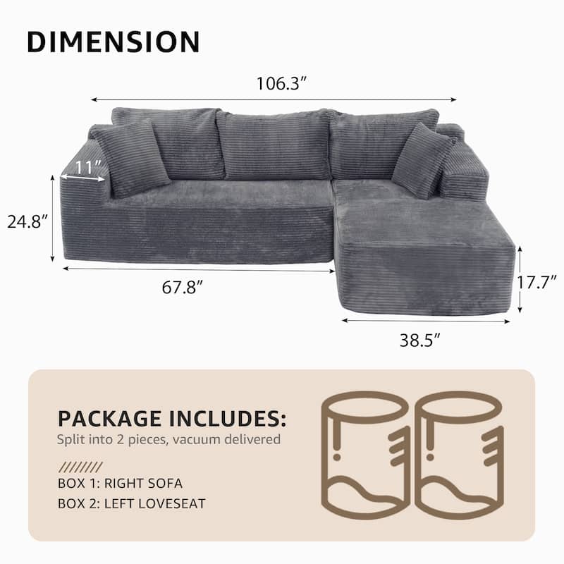 Corduroy L-Shaped Sofa Modular Movable Applicable Living Room Furniture Sets