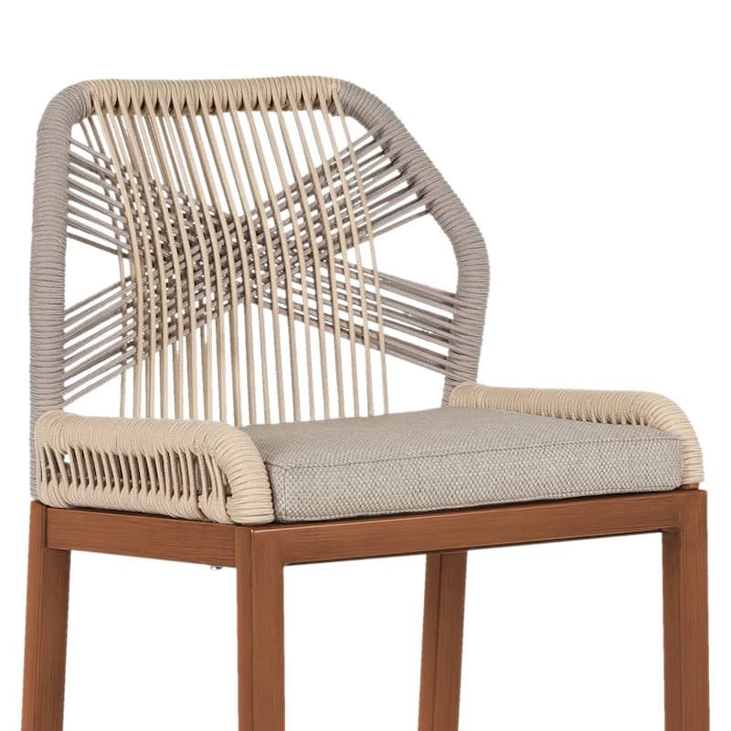 2 Set Modern Aluminum Twill Woven Outdoor Bar Stool Chair Set, Counter Height Stool with Back and Cushion - 40.6"H
