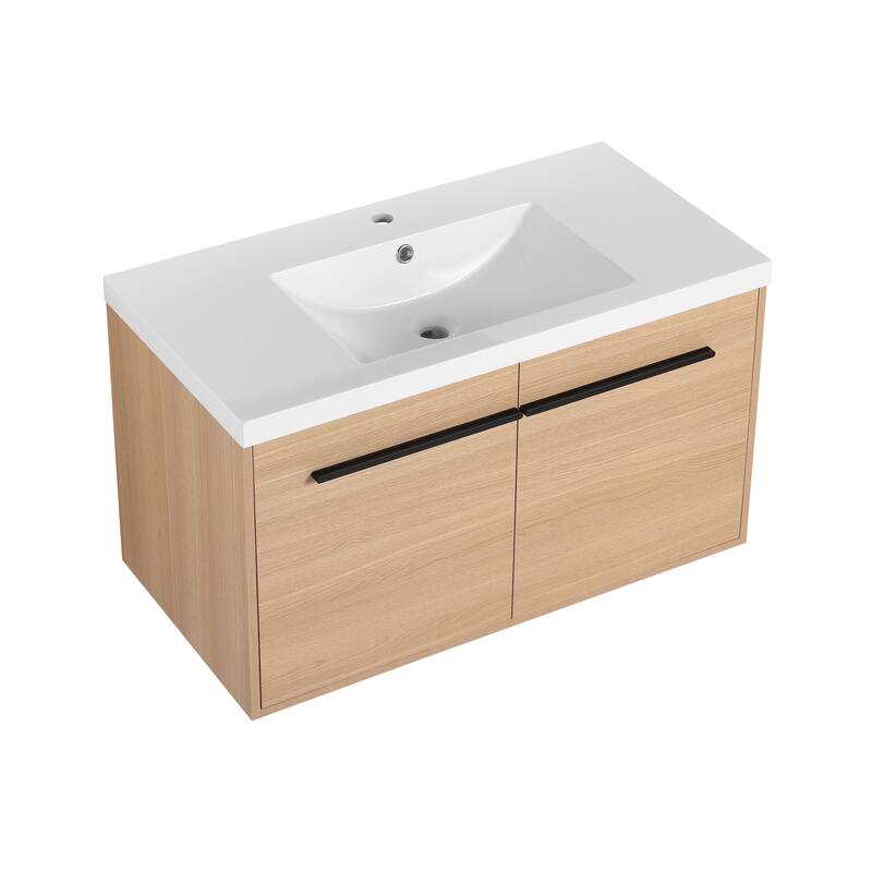 GDFStudio - Levistar Modern Wall-Mounted Bathroom Vanity Set with Scratch-Resistant Resin Sink & Soft Close Doors