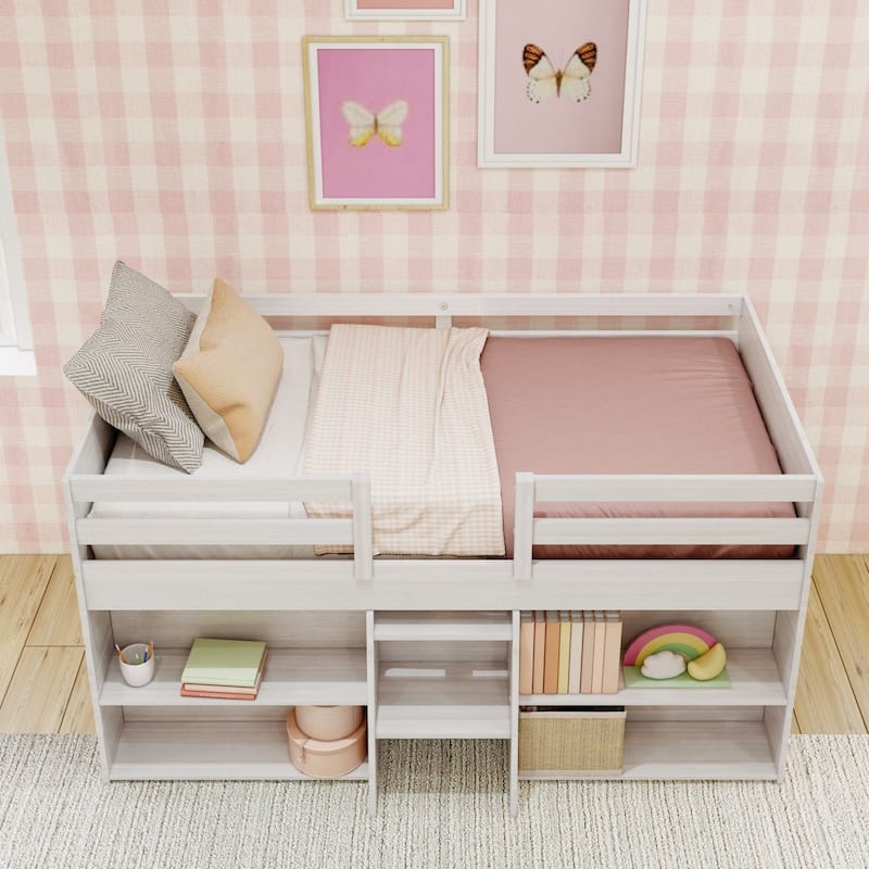 Max and Lily Farmhouse Twin Low Loft Bed with 2 Bookcases