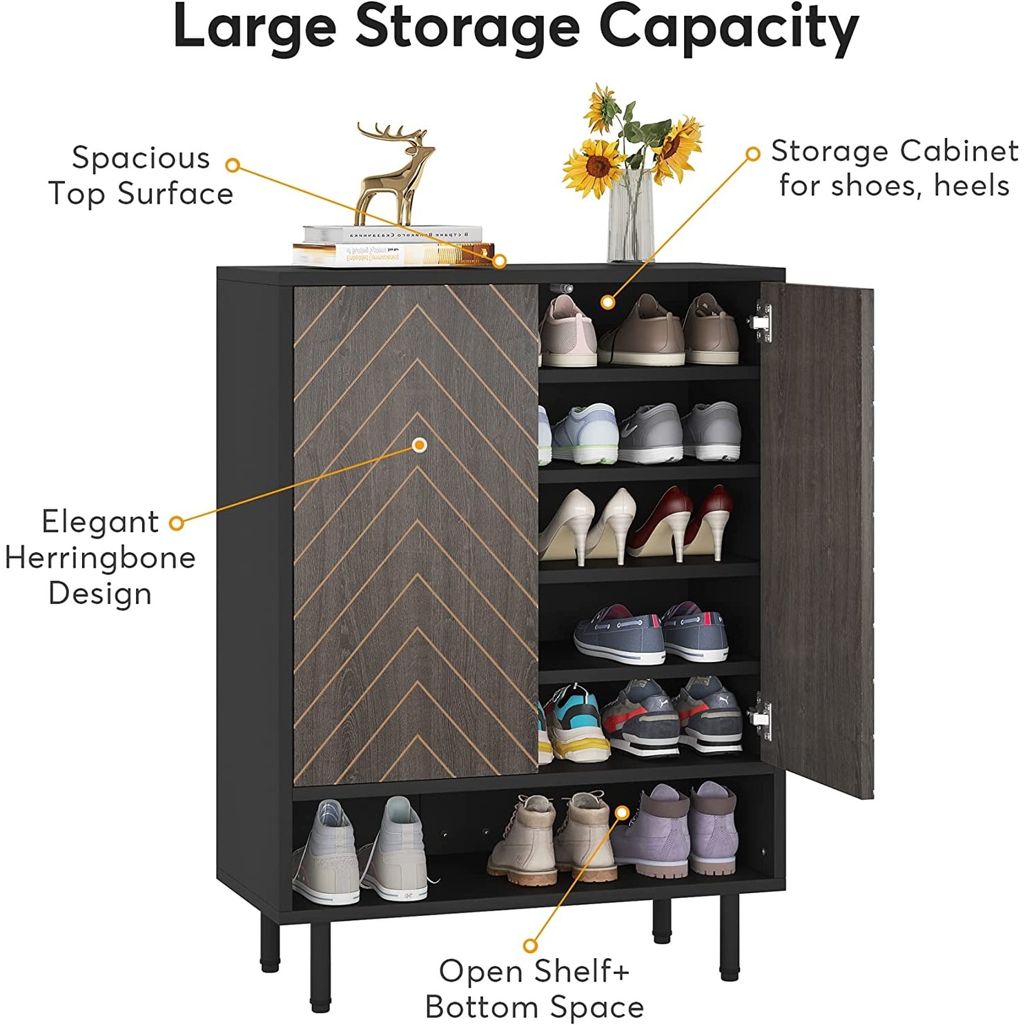 Modern Shoe Cabinet 18 Pair Shoe Rack Organizer Cabinet with Door