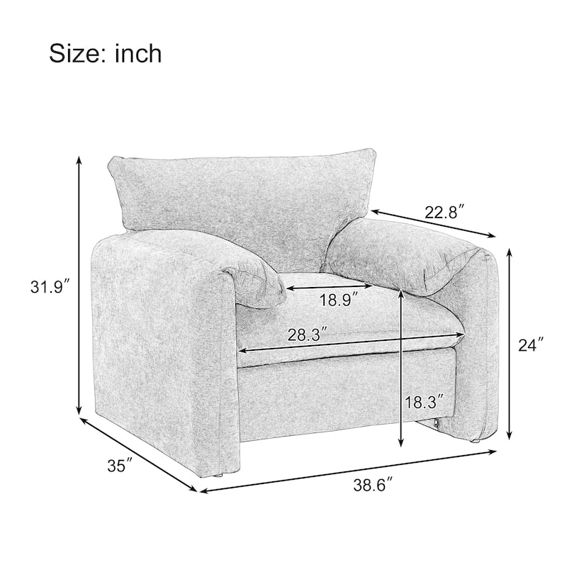 Modern Style Chenille Oversized Armchair Accent Chair Single Sofa Lounge Chair 38.6'' W for Living Room, Bedroom