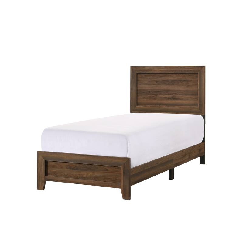 Contemporary Brown Cherry Finish Twin Size Panel Bed, Wooden Bedroom Furniture - Brown