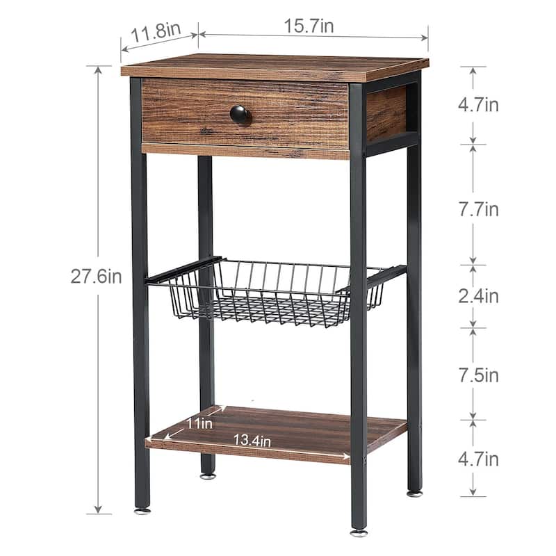 VELCEO 1-Drawer Modern Nightstands with Removable Basket(Set of 2)