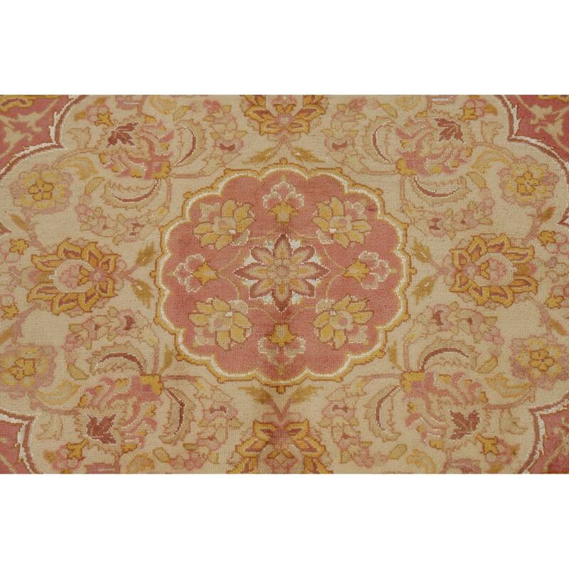 Hand Knotted Oriental 100% Wool Carpet Traditional Floral Beige & Ivories Tabriz Area Rug - 11' 0'' X 8' 4''