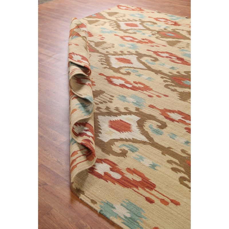 Geometric Kilim Ikats Oriental Living Room Area Rug Wool Hand-woven - 8'11" x 13'4"