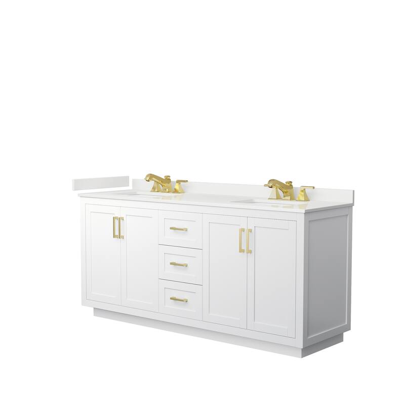 Miranda 72-inch Double Vanity, Quartz Top - White, Gold Trim, White Quartz Top