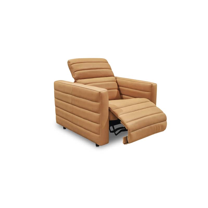 NADAAL STUDIOS Serelith Power Recliner, Channel-Tufted Top Grain Leather with Hidden Recline Function, Tan