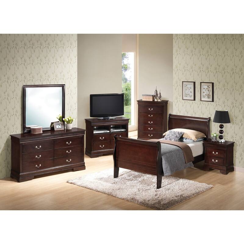 Wooden Sleigh Twin Platform Bed - 87" - Dark Brown