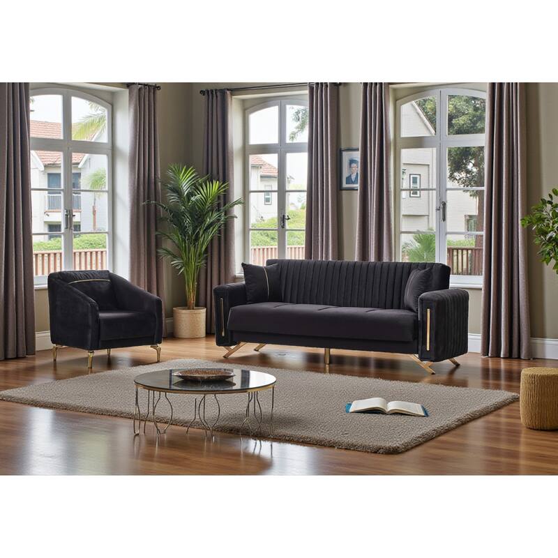 Ulventa 3 Pieces Living Room Sets 1 Sofa 2 Chair - Black