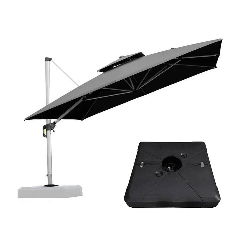 PURPLE LEAF 11ft Square Patio Cantilever Umbrella with Base Included - Black