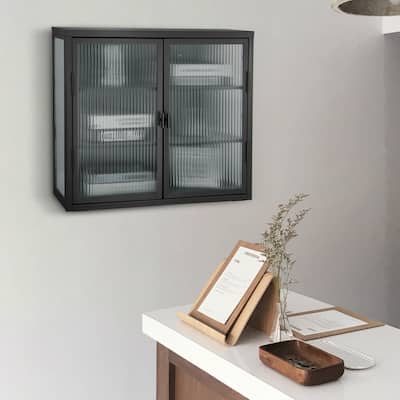 Double Glass Door Wall Cabinet, Wall Mounted Storage Cabinet with Detachable Shelves, Magnetic Door Frame Decorative Cabinet