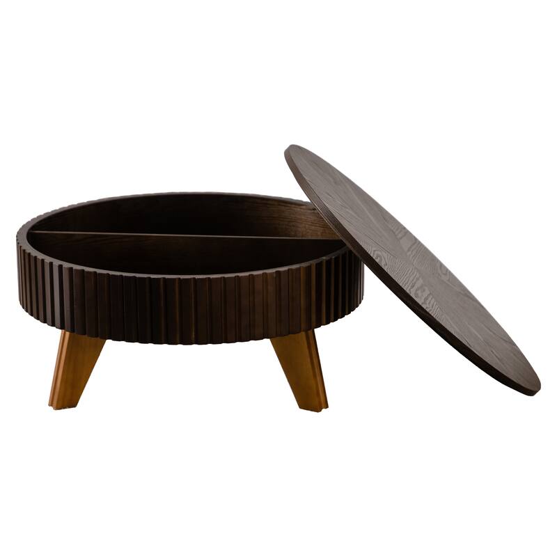 31.5" Retro Round Coffee Table with Storage Space, Suitable for Living Room and Office