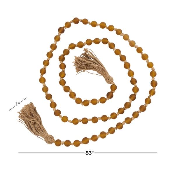 dimension image slide 2 of 5, Glass Handmade Round Long Beaded Garland with Tassel with Knotted Brown Jute