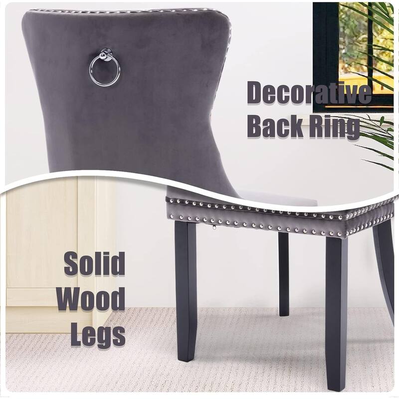 Velvet Dining Chairs Set of 2, Tufted Dining Chairs with Nailhead Back and Ring Pull Trim - 25.5×19.7×37.4inch