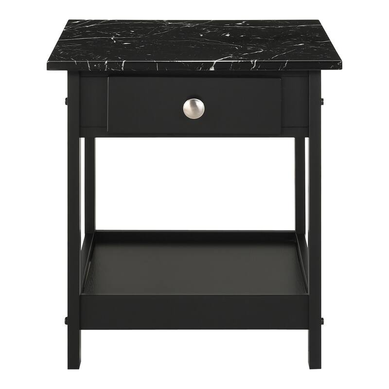 DH BASIC Transitional Rubberwood 3-Piece Open-Shelf Coffee Table and End Table Set with Drawer by Denhour