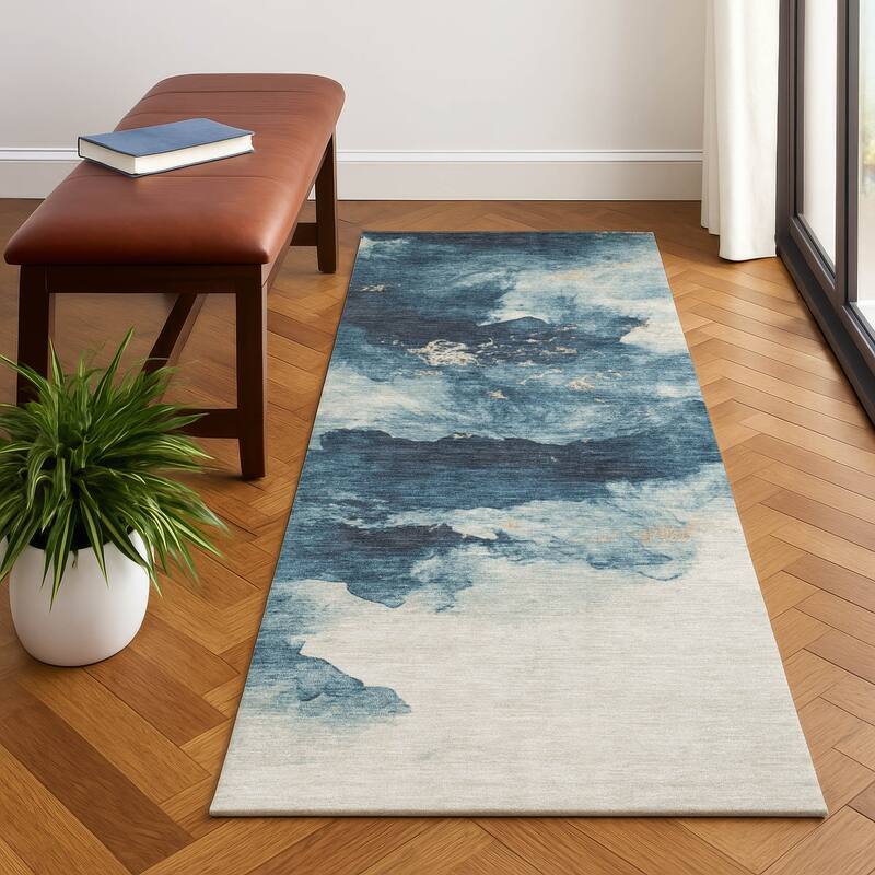 Premium Washable Super Soft Abstract Mayfield Rug - Navy - 2'3" x 7'6"