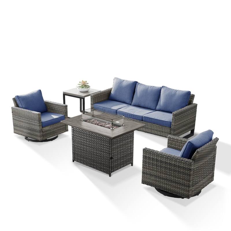 Outdoor Sofa Glider Chairs Table and Fire Pit Table