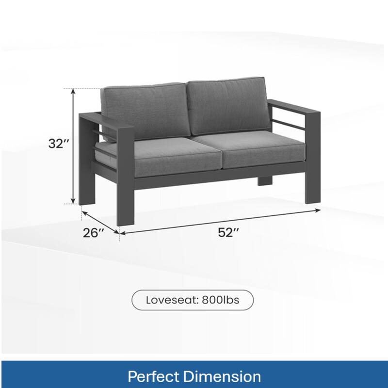 52" Metal Loveseat Patio Sofa with Thick Gray Cushions & Gray Frame