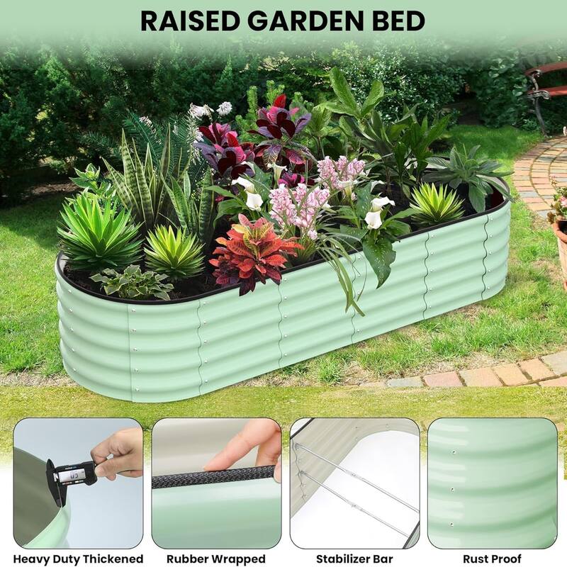 2-Pack 8x2x1FT Galvanized Steel Raised Garden Bed for Outdoors Open-Bottom Planter Box with Durable Metal Frame Green