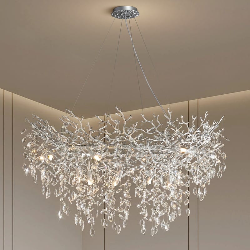 Modern Round Branch Crystal Chandelier, 600-1200mm Diameter, Marquise Cut Crystal Pendant Light - 48in - Sliver