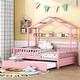 preview thumbnail 2 of 25, Wooden Full Size House Bed with Twin Size Trundle,Kids Bed with Shelf