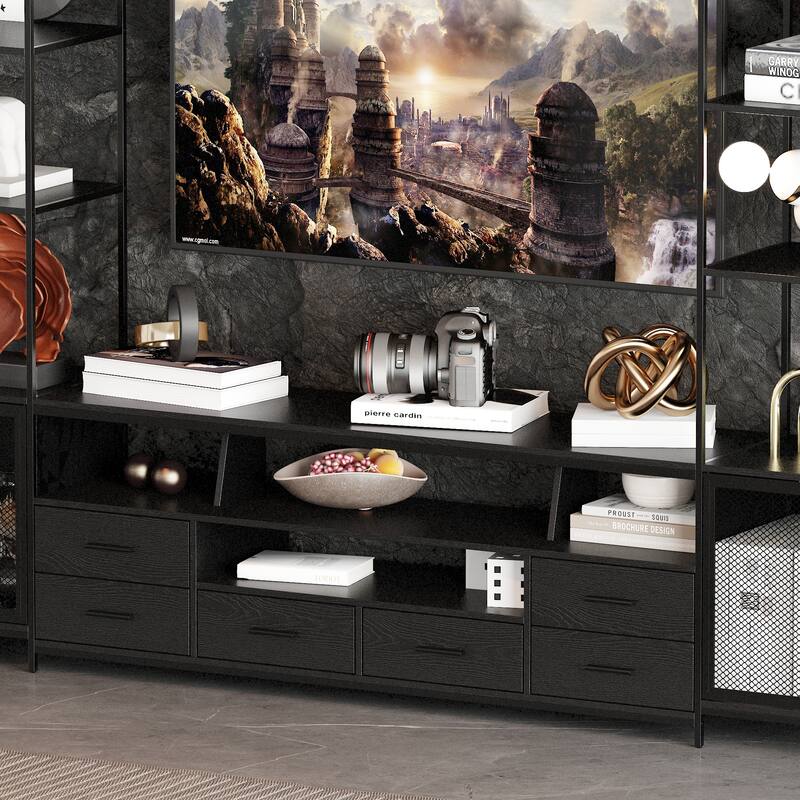Stylish Black TV Stand Entertainment Center: Modern Design with Ample Storage Space