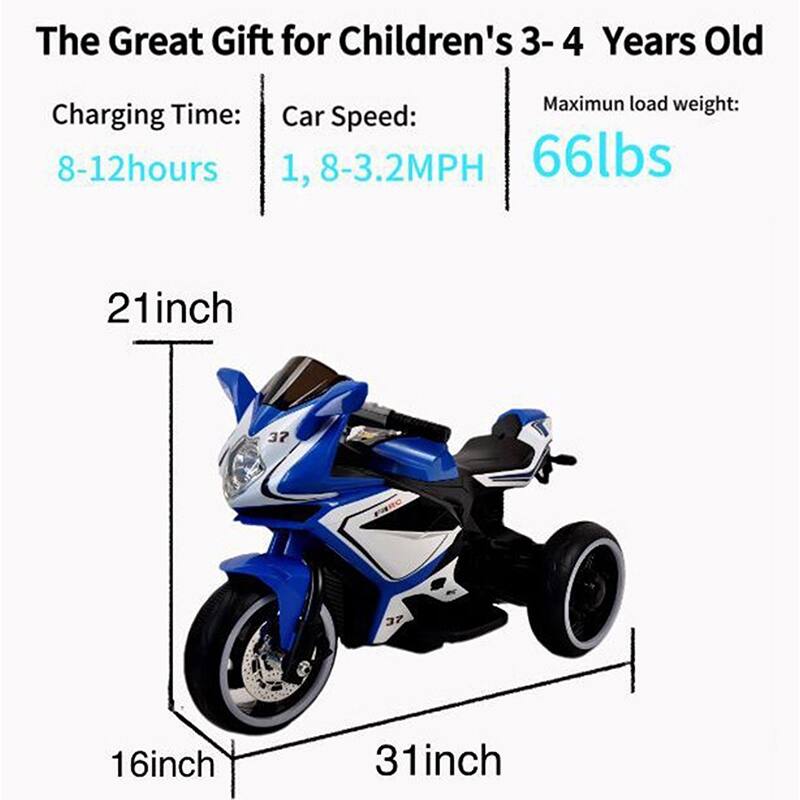 Electric Ride-On Motorcycle for Kids with MP3 and Light-Up Wheels, Ages 3-4