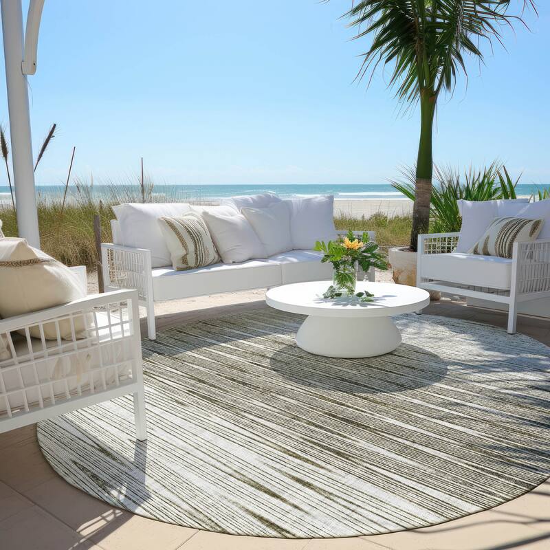 Machine Washable Indoor/ Outdoor Chantille Ombre Stripes Rug - Taupe - 8' x 8'