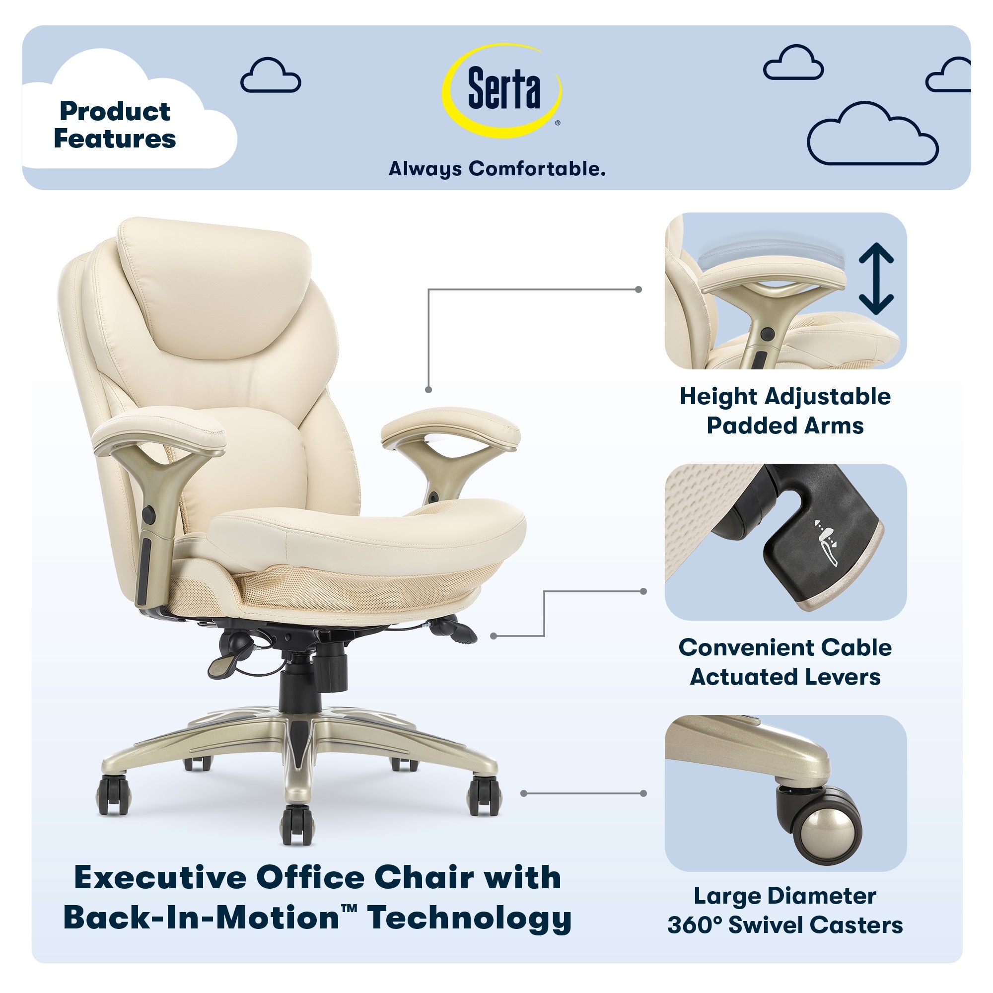 Serta works executive office chair discount with back in motion technology