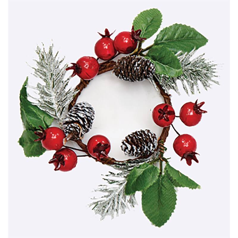 6" Pine Cones & Berries Candle Ring, Set of 2 - 6