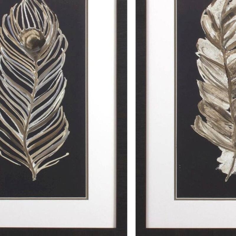 HomeRoots Set Of Two Soft Feather on Black Brown Framed Wall Art