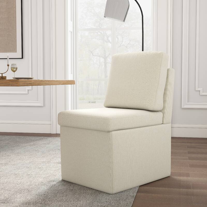 Upholstered Dining Chair with Under Seat Storage- Armless - Single - Beige