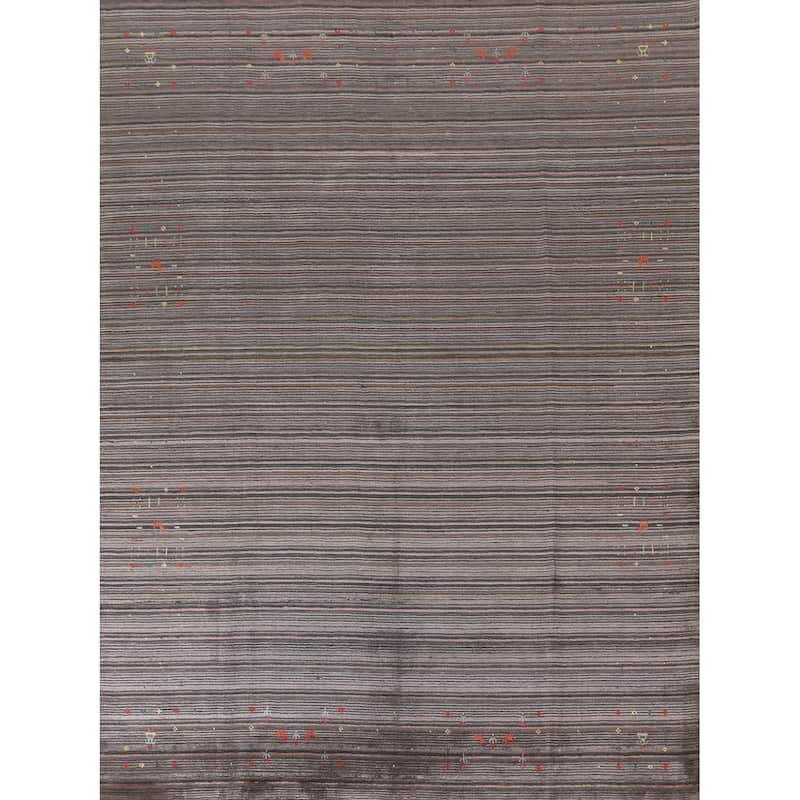 Striped Gabbeh Indian Area Rug Hand-Knotted Wool Carpet - 7'11"x 9'10"