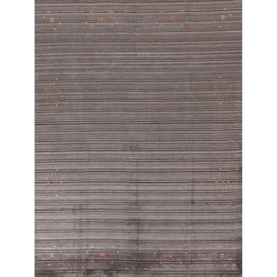 Striped Gabbeh Indian Area Rug Hand-Knotted Wool Carpet - 7'11"x 9'10"