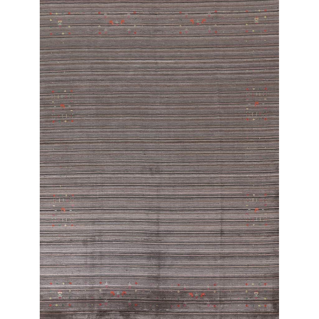 Striped Gabbeh Indian Area Rug Hand-Knotted Wool Carpet - 7'11"x 9'10"