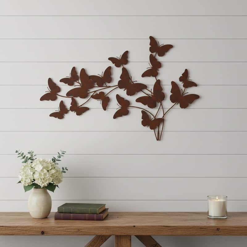 HomeRoots 18" X 29" Brown Metal Butterflies Hanging Dimensional Sculpture - Brown - 28.75 in. x 18.00 in.  x 0.25 in.