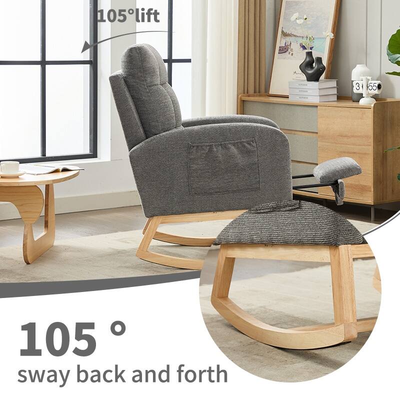 Modern Accent Rocking Chair Rocking Chair with Solid Wood Legs, adjustable Footrest - DARK GREY