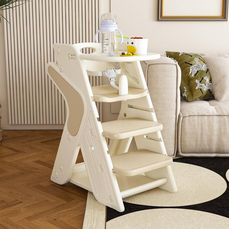 Multi Functional Growing Up Dining Chair,Adjustable Height Toddler Tower,Five-Point Seat Belts And A Movable Large Dinner Plate