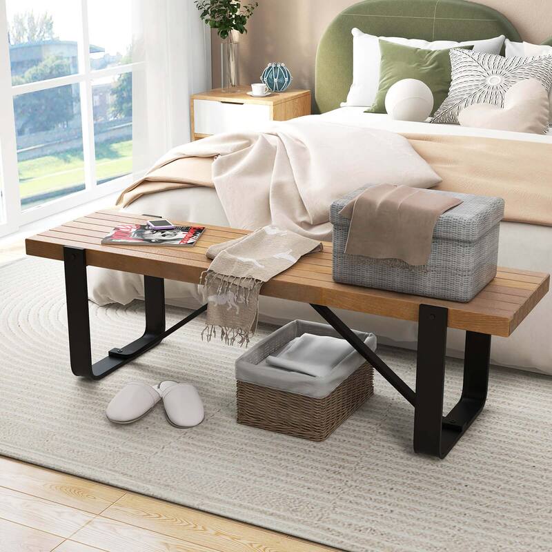 Costway 60" Long Hallway Bench Entryway Bench with Metal Frame - See Details