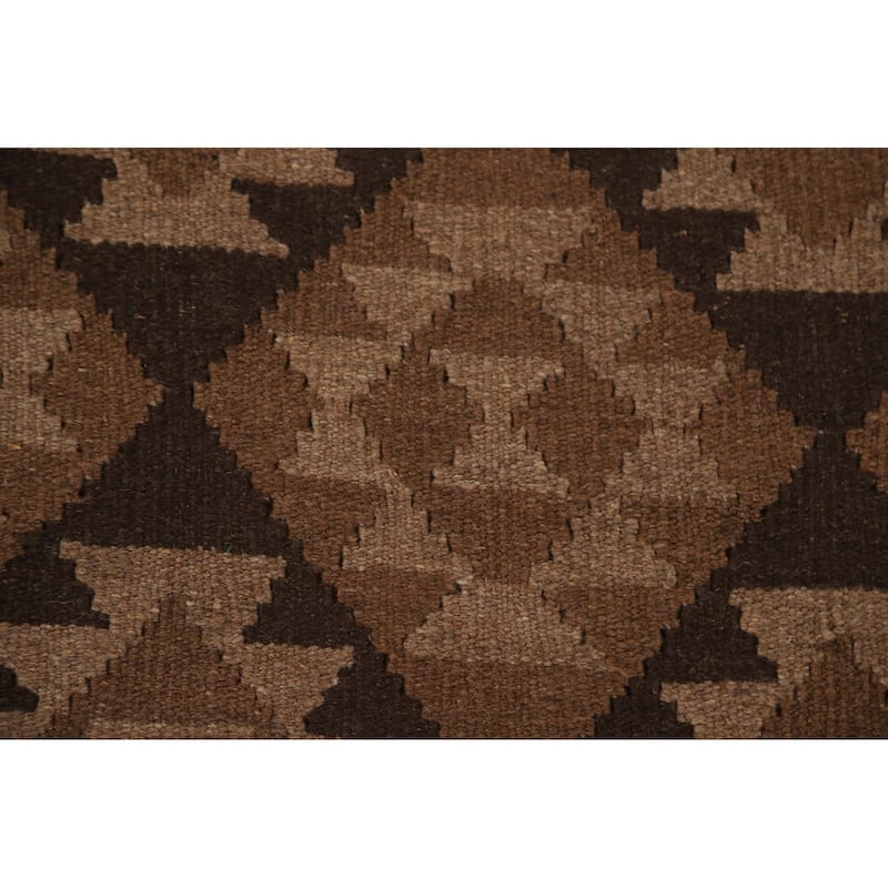 Hand Woven Oriental 100% Wool Carpet Southwestern Geometric Brown Kilim Area Rug - 10' 0'' X 6' 8''