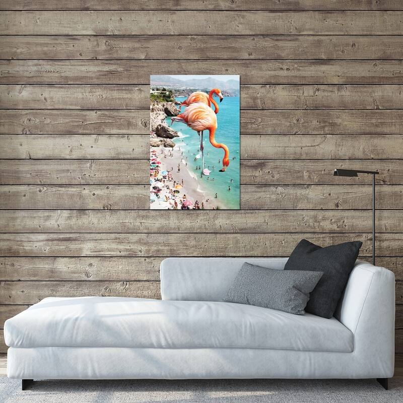 Giant Flamingos On The Beach Print On Acrylic Glass by 83 Oranges
